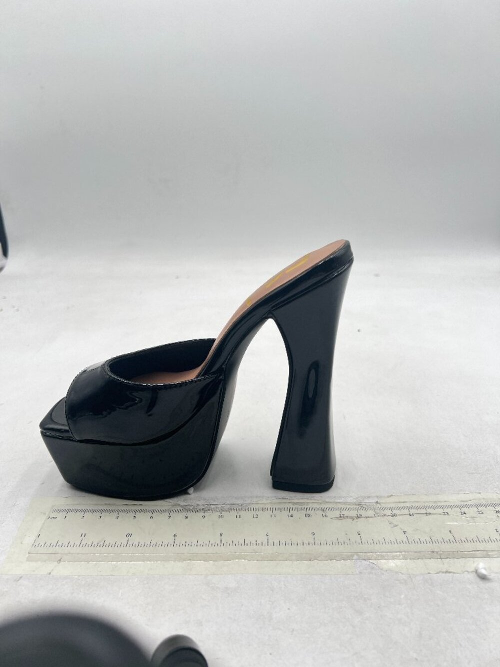 FSJ Black Slip On Platform Heeled Sandals Peep Open Toe Block High Heels Mules